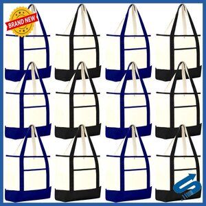Canvas Tote Bags Bulk Pack Reusable Shopping Bags with Pockets Handles